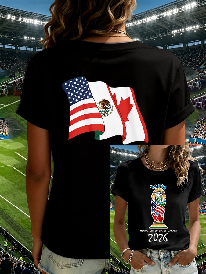 Women's Football Lovers Print V Neck T-shirt