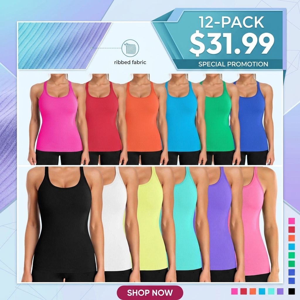 Ribbed Racerback Workout Tank Top with Built-In Bra for Women