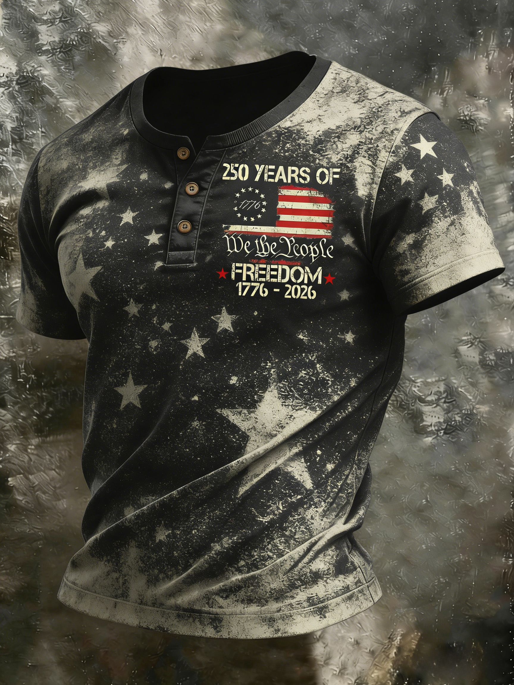 Men'S And Women'S 250Th Anniversary Celebration Vintage Henry Round Neck Button Up T-Shirt