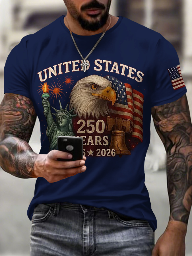 Men's American Flag Commemorative 250th Anniversary Classic Pattern Short Sleeve T-shirt