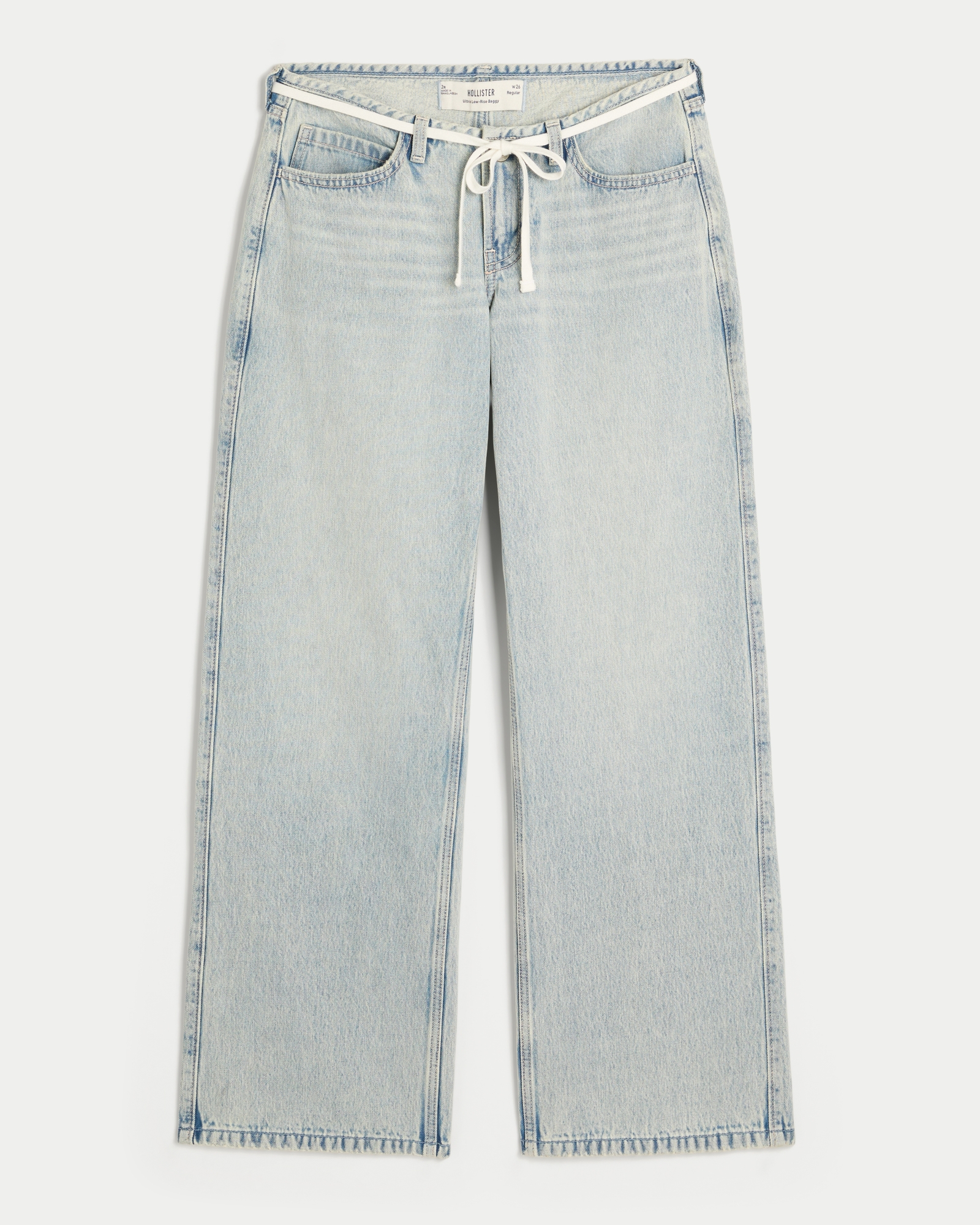 Ultra Low-Rise Light Wash Buckle Back Baggy Jeans