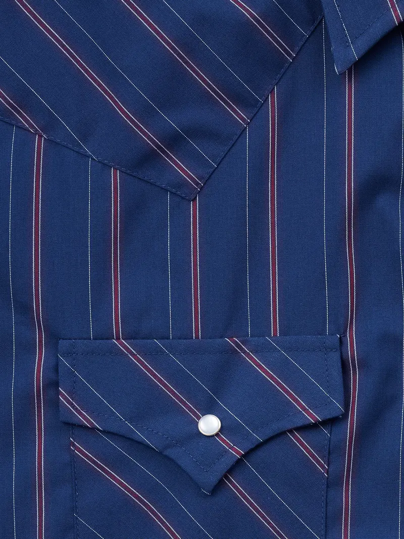 Men's Short-Sleeve Stripe Western Snap Shirt – Classic Casual Top with Functional Fabric & Pocket