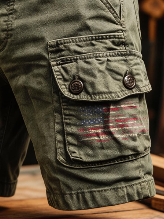Men's Retro Outdoor Washed & Distressed Multi-Pocket Functional Cargo Shorts