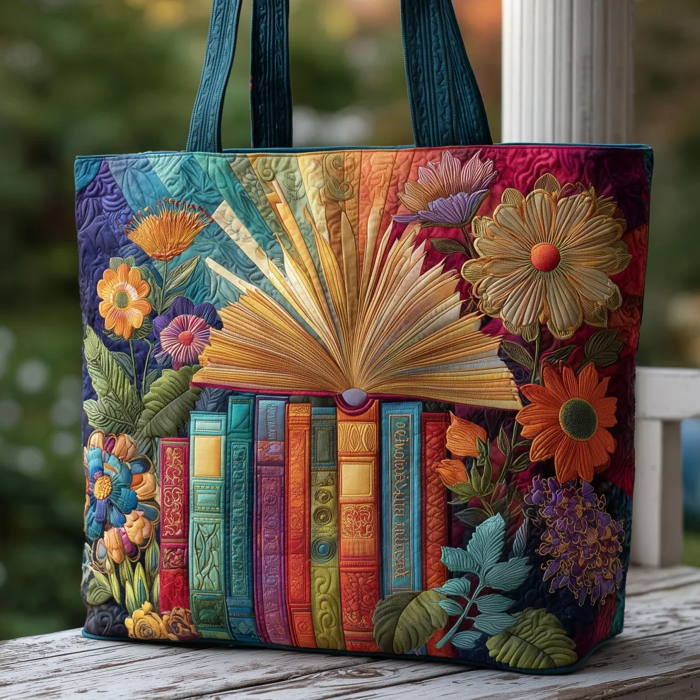 Blooming Stories Radiance Quilted Tote ✨📚🌼🌈