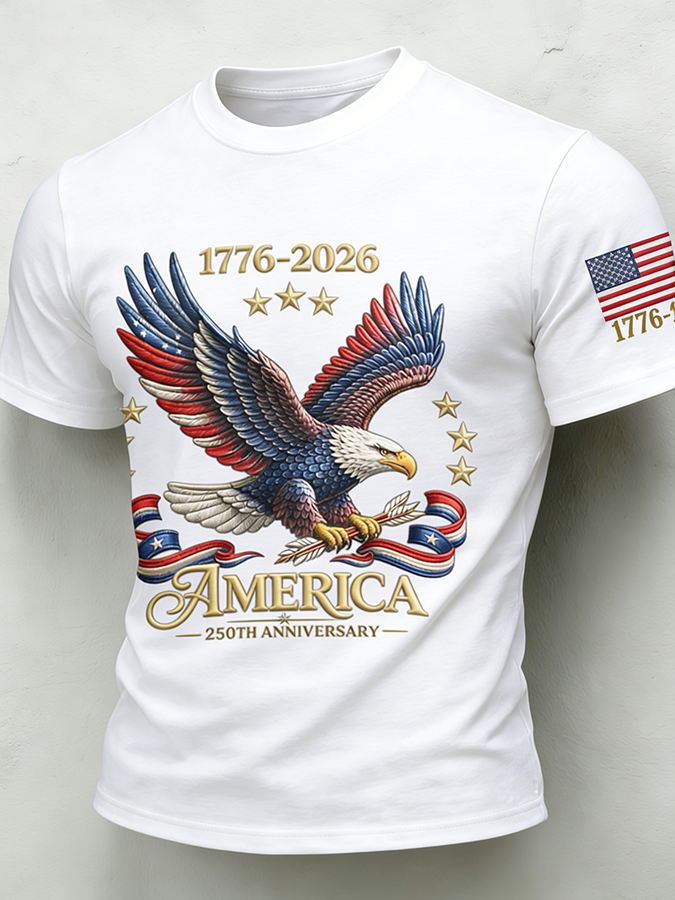 Men'S Casual American Founding Celebration Personalized Printed Round Neck T-Shirt