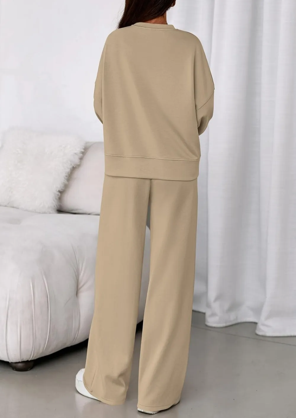 2 Piece Sets For Women Fall Trendy Long Sleeve Sweatshirt Wide Leg Pants Loungewear