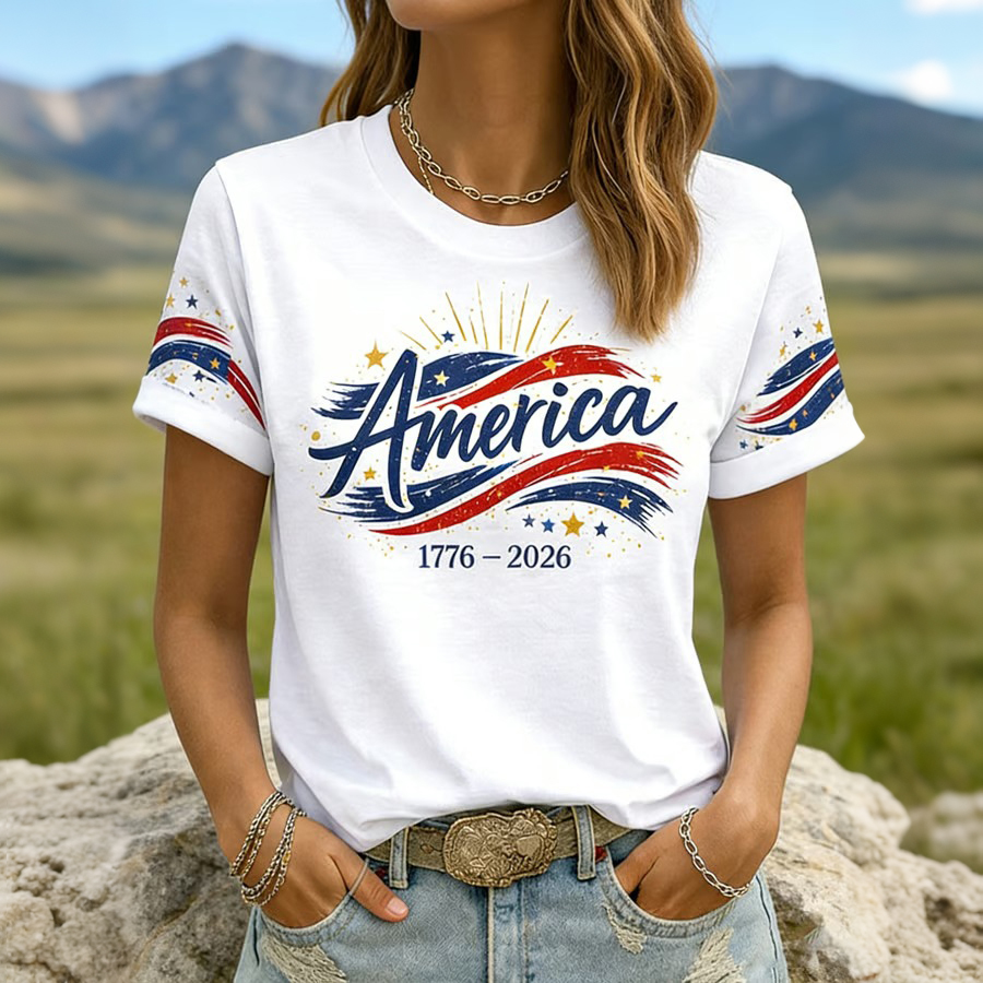 Women's Casual American 250th Anniversary Print T-shirt