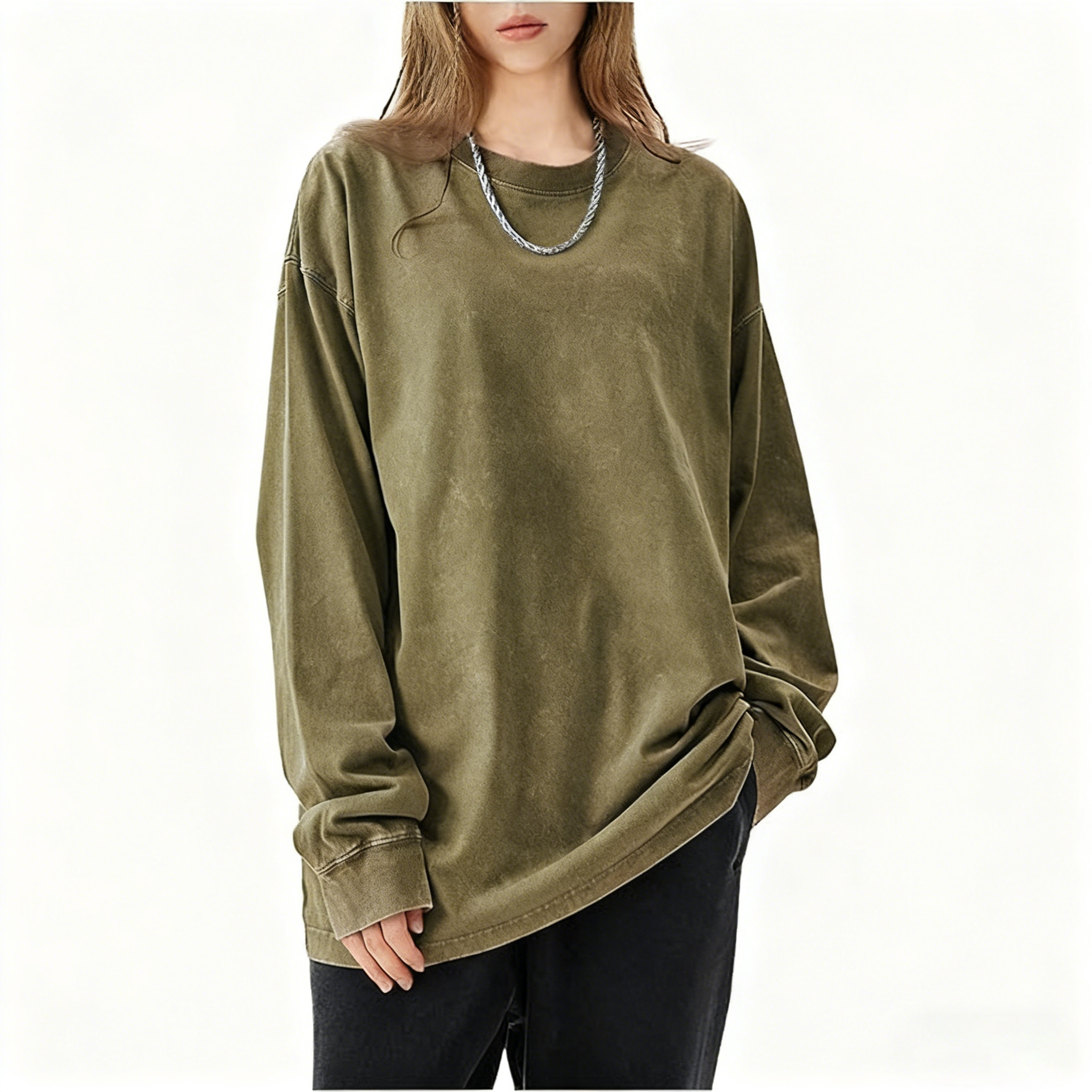 Unisex Oversized Vintage Acid Wash Tee: Long-Sleeve, Baggy Cotton