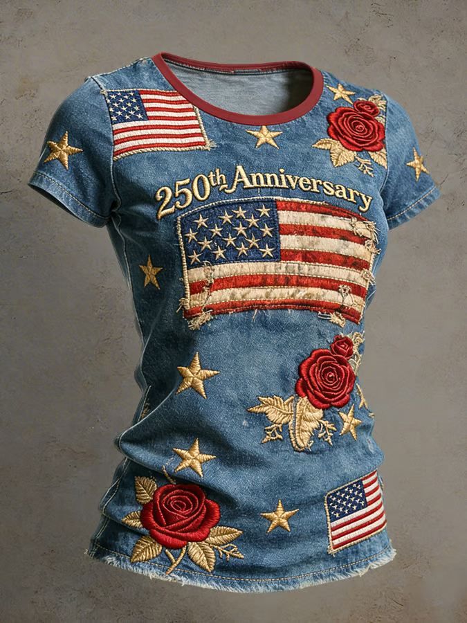 American 250th Anniversary of Patriotism Printed Women's Short-Sleeve T-Shirt