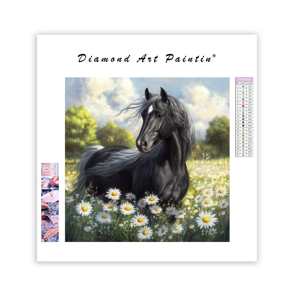 Horse in the Daisy Meadow - Diamond Painting