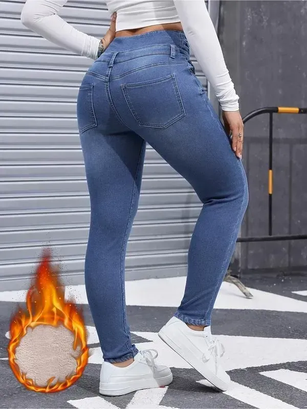 🔥6-PACK ONLY $24🔥Women's High Elasticity Fleece Lined Thick Denim Jeans🔥Final Day Clearance!🛒