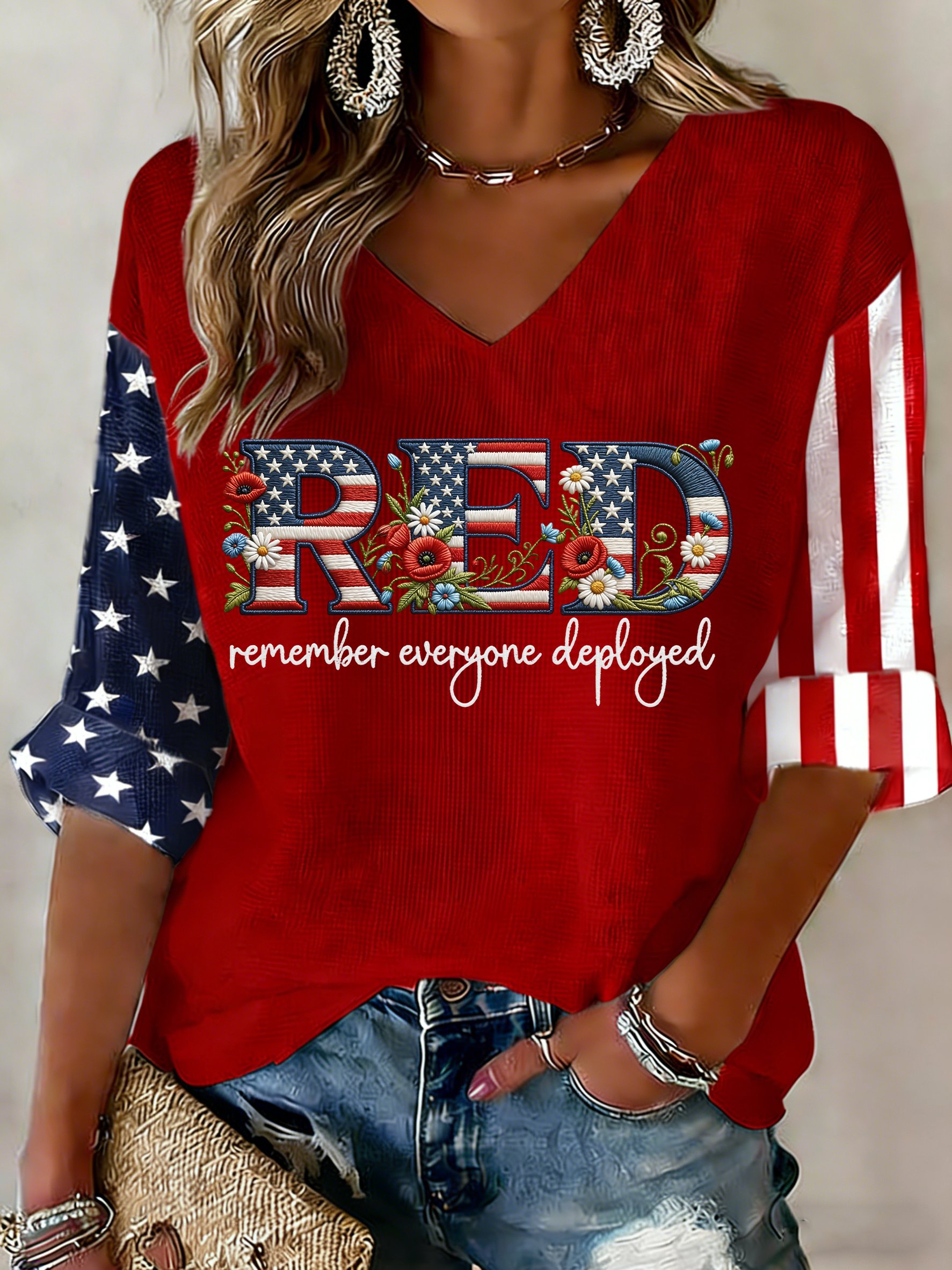 Women's Red Friday V-Neck Top