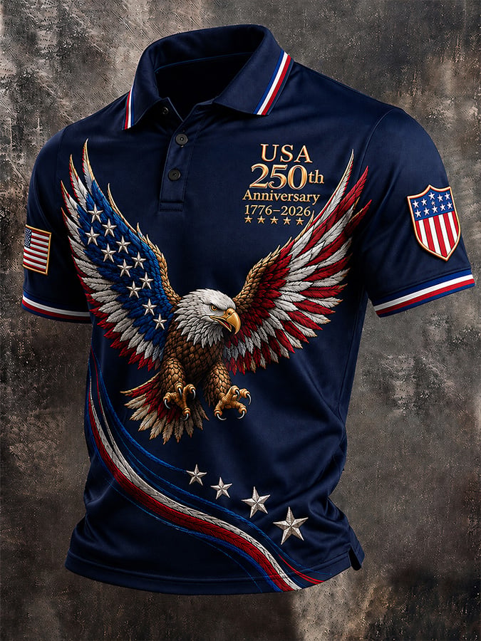Men's Casual USA 250th Anniversary Print Polo Shirt