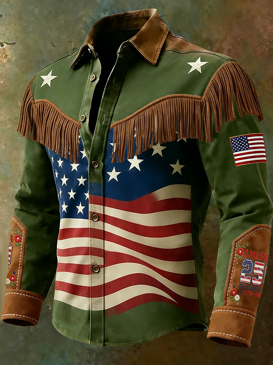 Men's 250th Anniversary American Flag Fringe Western Shirt