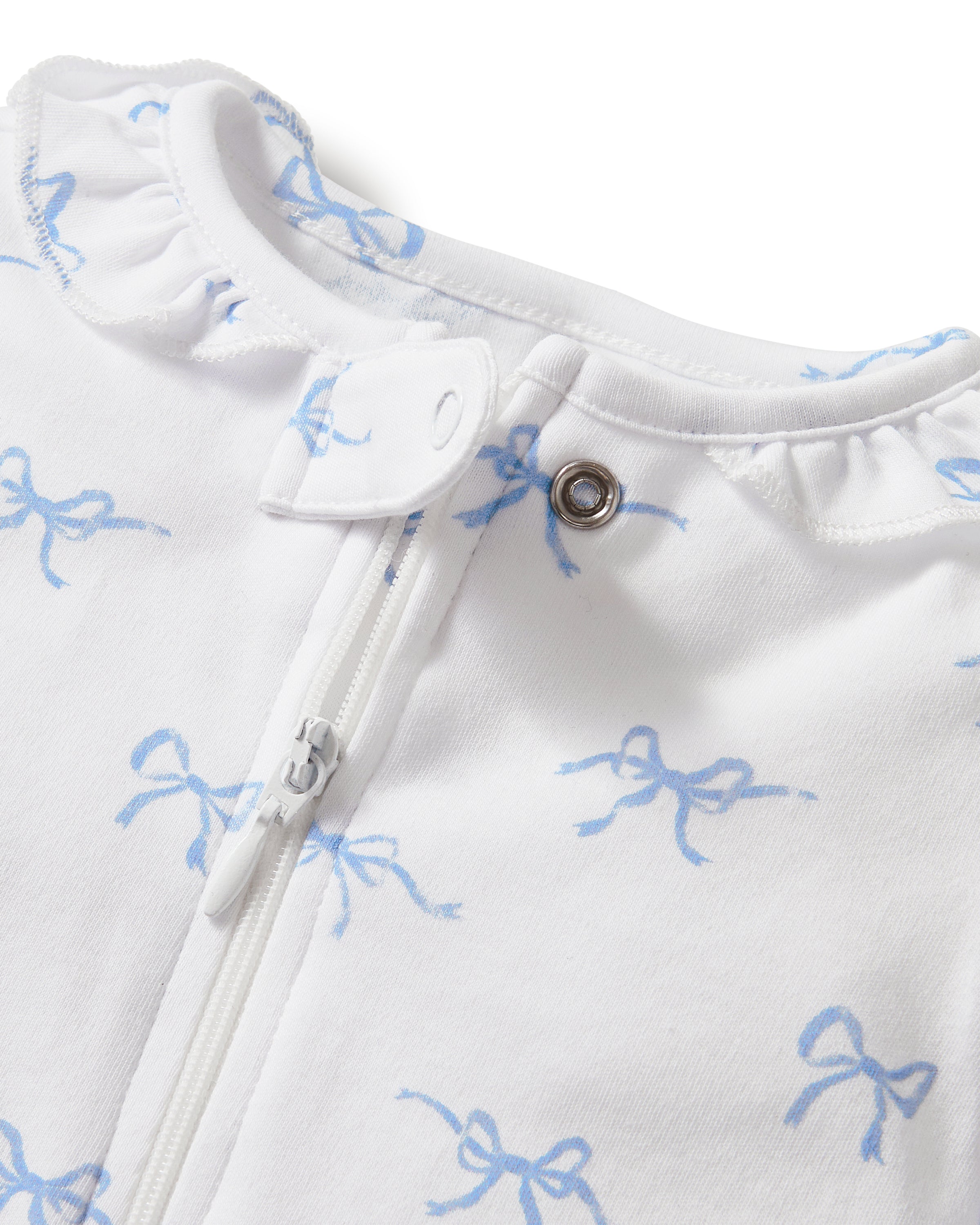 Baby's Pima Ruffle Collar Romper in Something Blue Bows