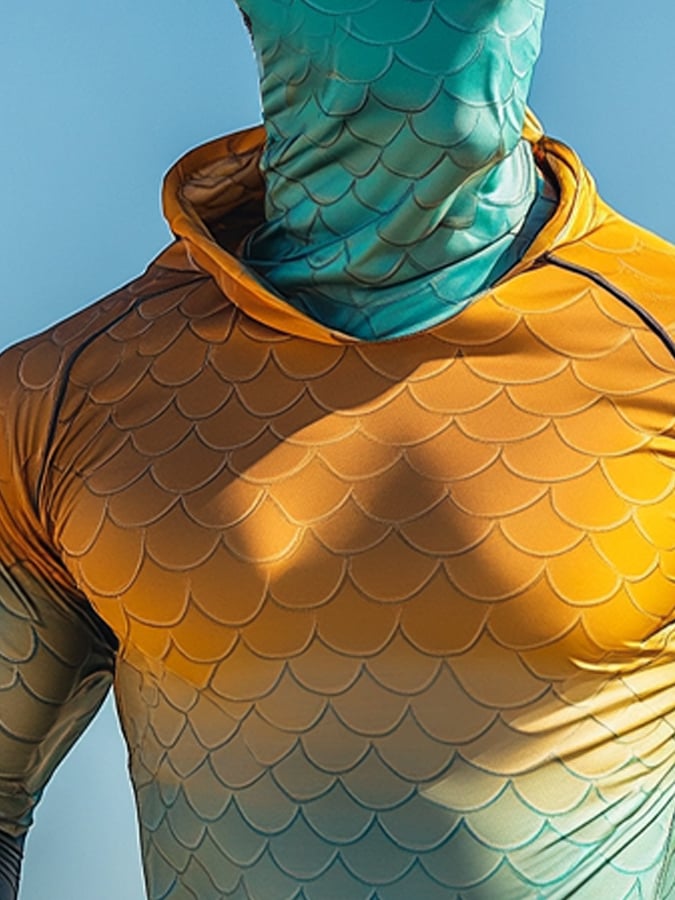 Men's Outdoor Sun Protection Breathable Cool Hooded Sun Protection Long-Sleeved Top