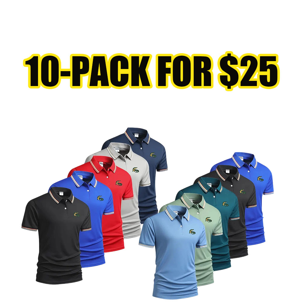 Men's Quick-Dry Alligator Print Polo Shirt 5-Pack