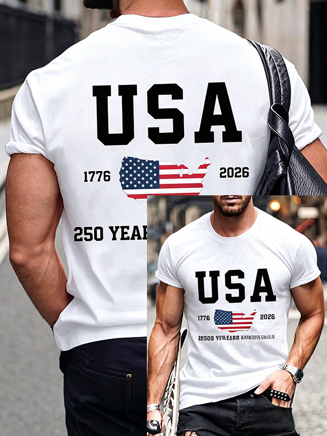 Men'S Casual American 1776-2026 Anniversary Printed Short Sleeved T-Shirt