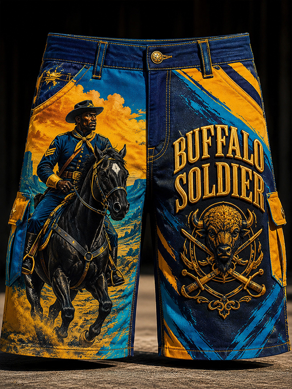 Men's Buffalo Soldier Art Print Casual Shorts