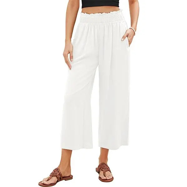Women's Linen Cropped Wide-Leg Pants