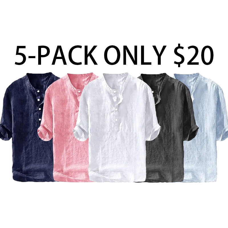 Mens 70% Cotton, 30% Linen Shirts Casual Cotton 3/4 Sleeve