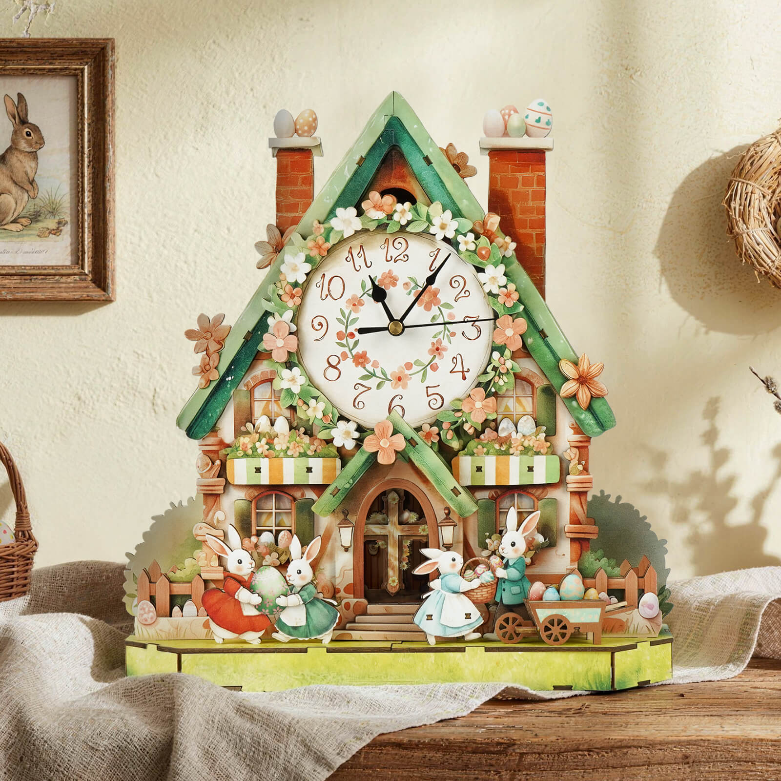 Easter Egg HutDIY Wooden Clock, 3D Puzzle Craft Kit