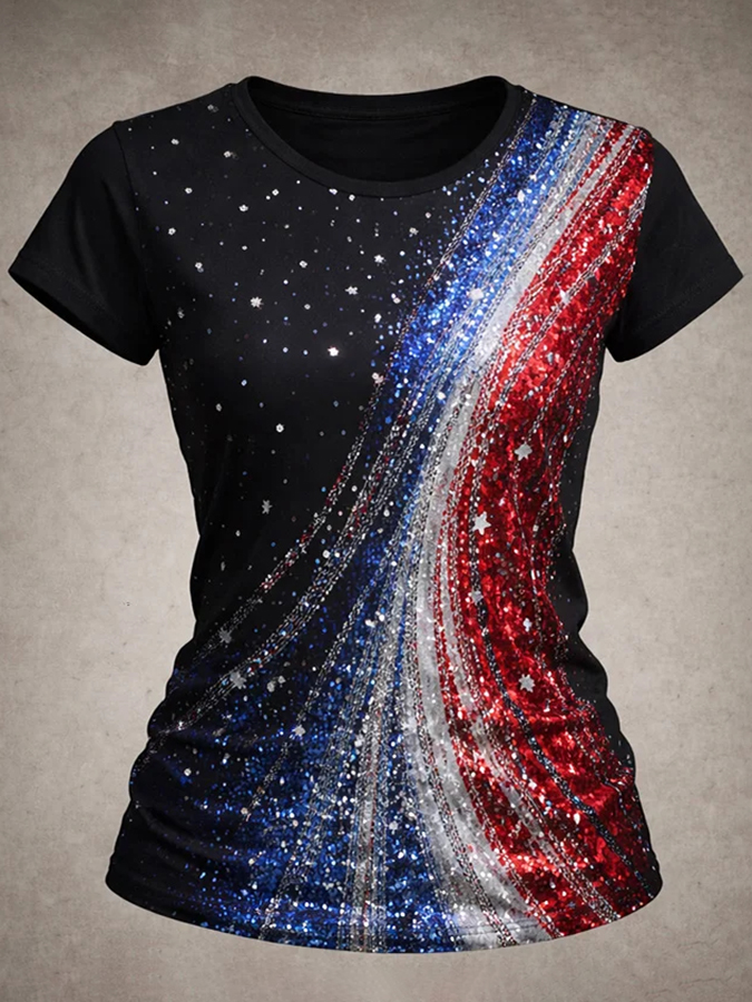 Women'S Casual American 250Th Anniversary Celebration Printed Round Neck T-Shirt