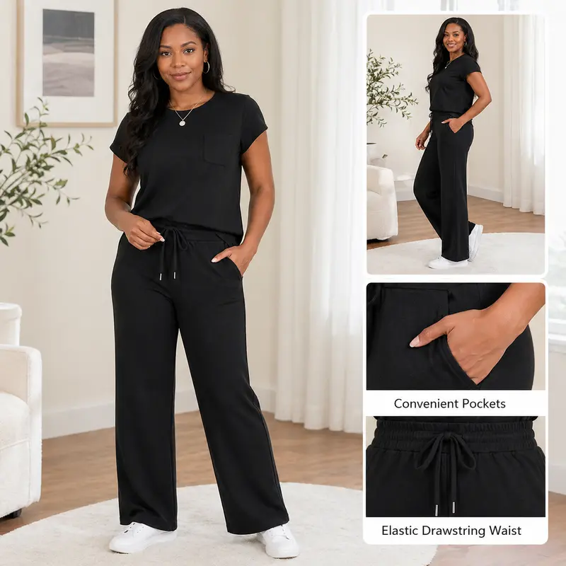 Women's 2 Piece Sets – Casual Summer Travel Vacation Outfits Cap Sleeve Lounge Set Chic Crewneck Soft Silky Breathable Clothes