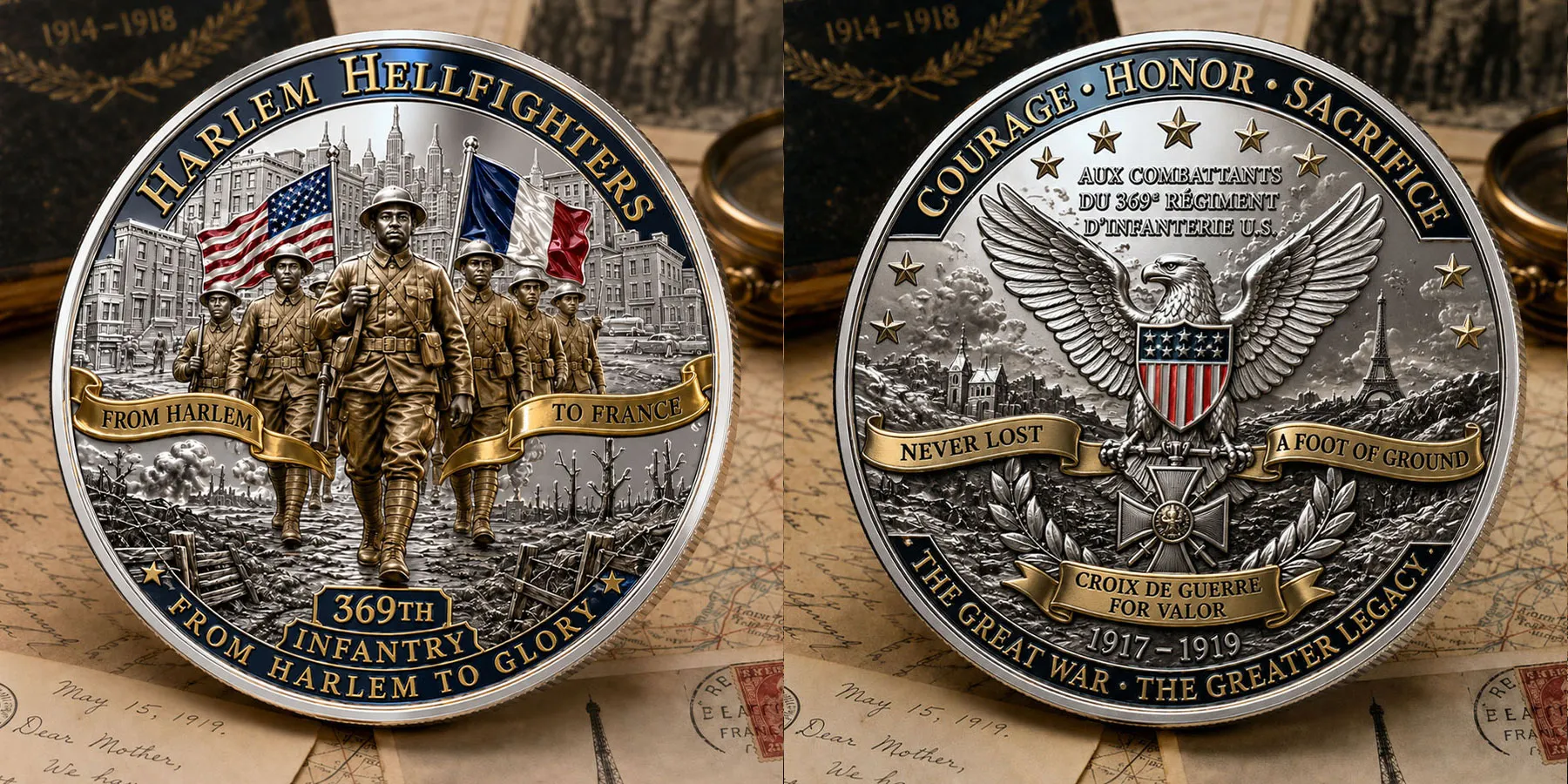 Harlem Hellfighters 369th Infantry Commemorative Metal Medal