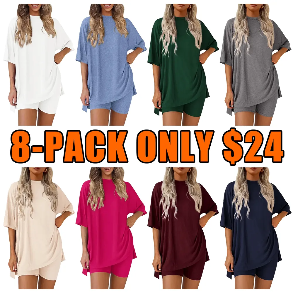 Women's Summer Two-Piece Set Casual Oversized Split Hem Shirts