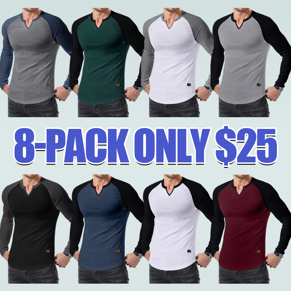 Mens Long Sleeve Muscle T Shirts Casual V-Neck Longline Ribbed Tee Shirts