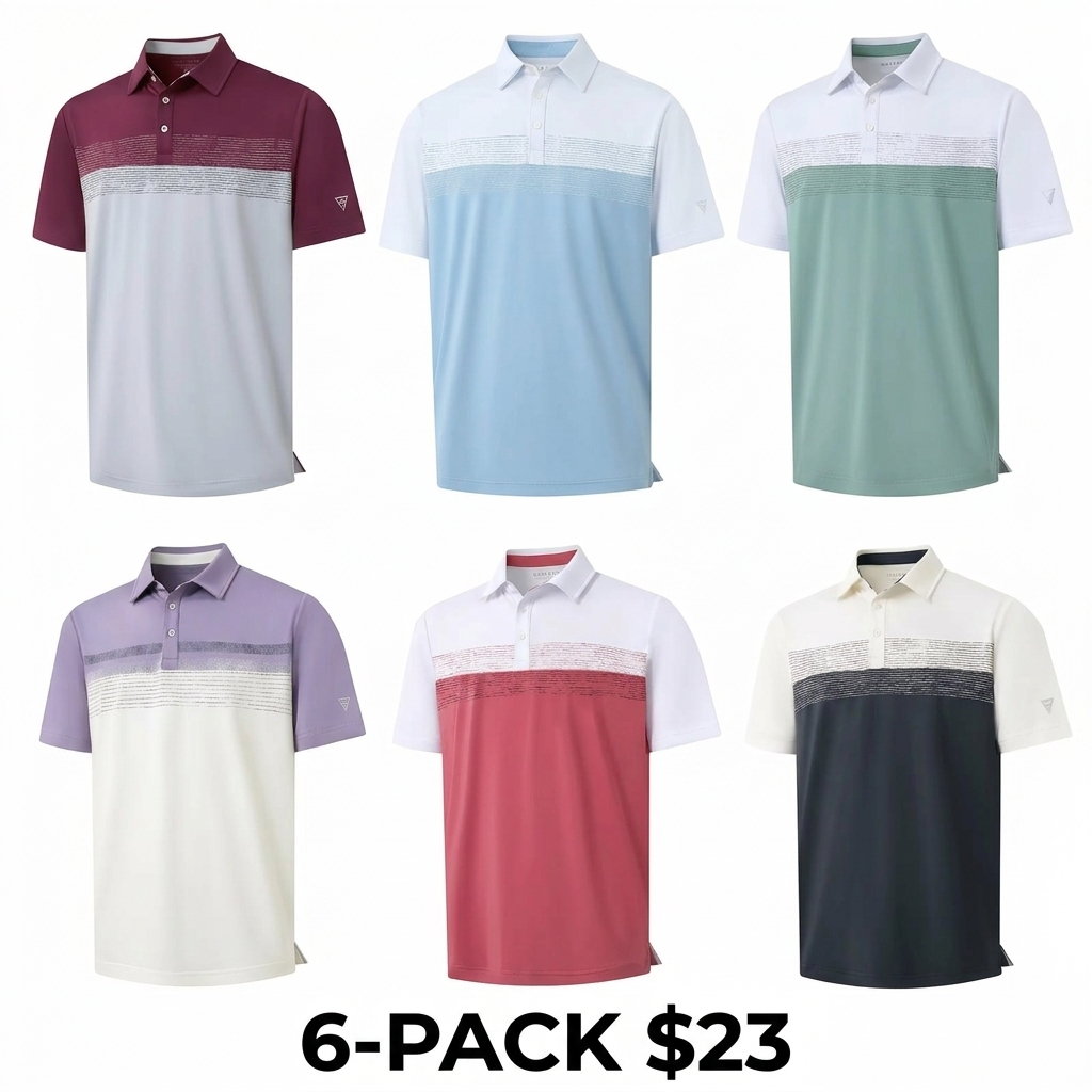 Polo Shirts for Men Dry Fit Performance Chest Print Color Block Moisture Wicking Casual Short Sleeve Golf Shirts