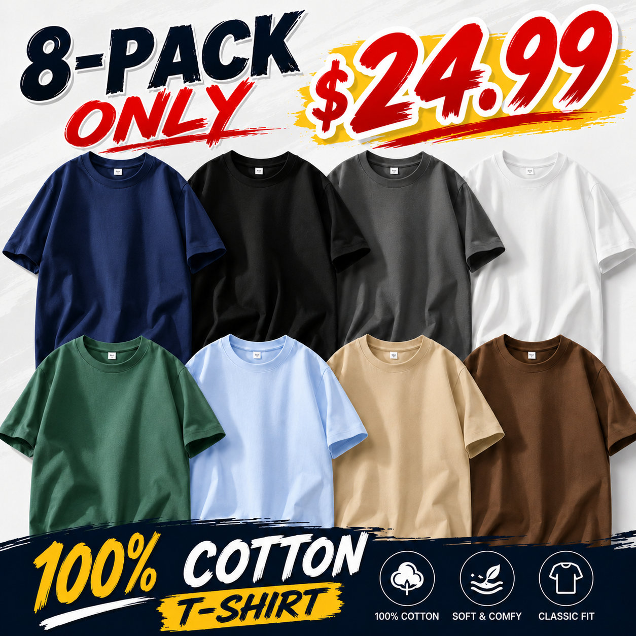 Men's Relaxed-Fit 100% Cotton Crew Neck T-Shirt