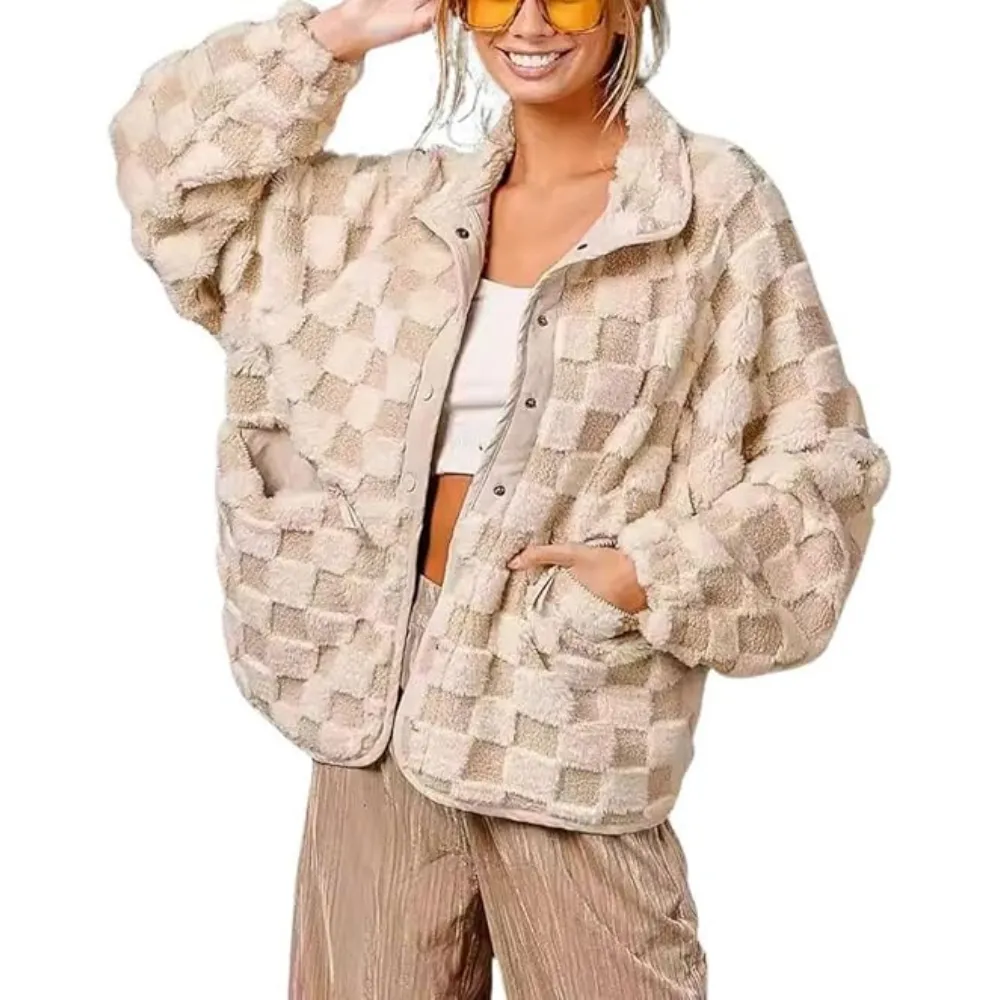 Women's winter casual plaid fleece jacket
