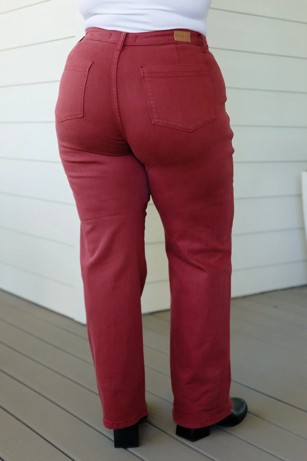 Blue Phoebe High Rise Front Seam Straight Jeans in Burgundy