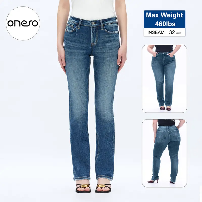 Plus-size high-waisted, medium-stretch denim jeans