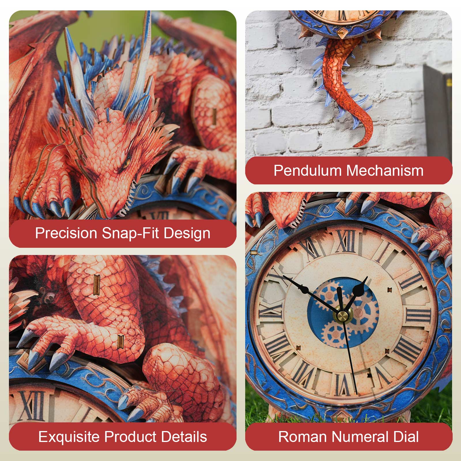 Flame DragonDIY Wooden Clock, 3D Puzzle Craft Kit