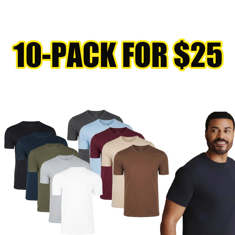 Men’s 10-Pack Essential Crew Neck T-Shirts – Everyday Premium Fit Basic Tee Set