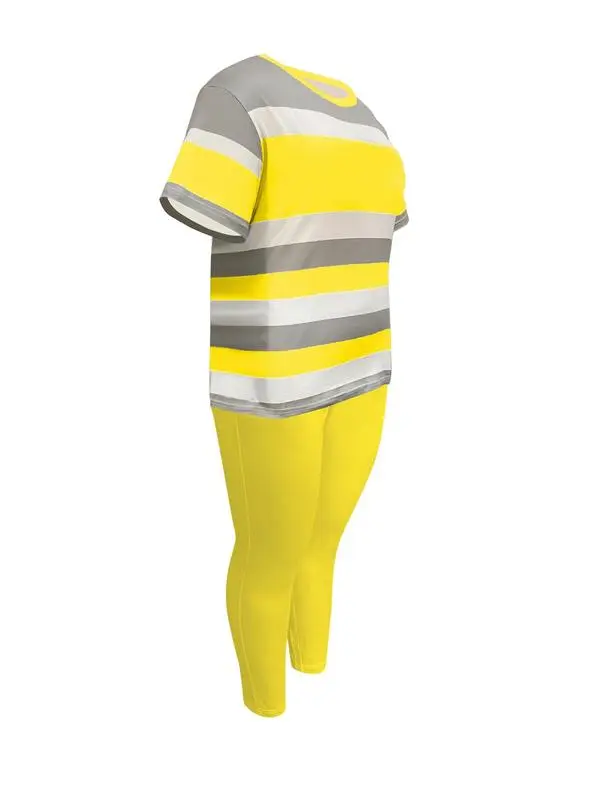 Women's Plus Size Striped Print Short Sleeve Top & Pants Two-piece Set