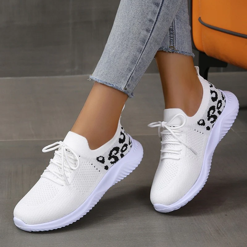 Leopard Breathable Mesh Lace Up Athletic Shoes (2 color options)
