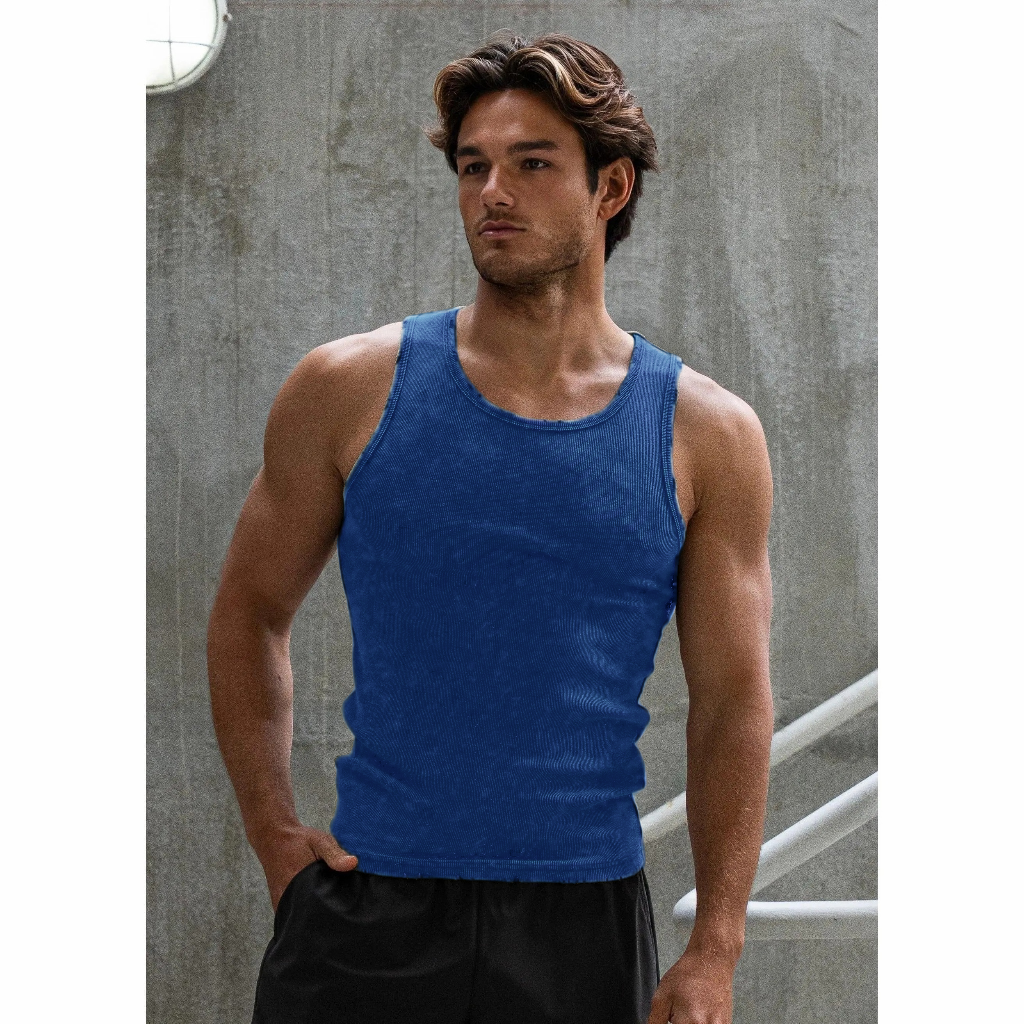 Men’s Ultra-Soft Distressed Fitted Tank