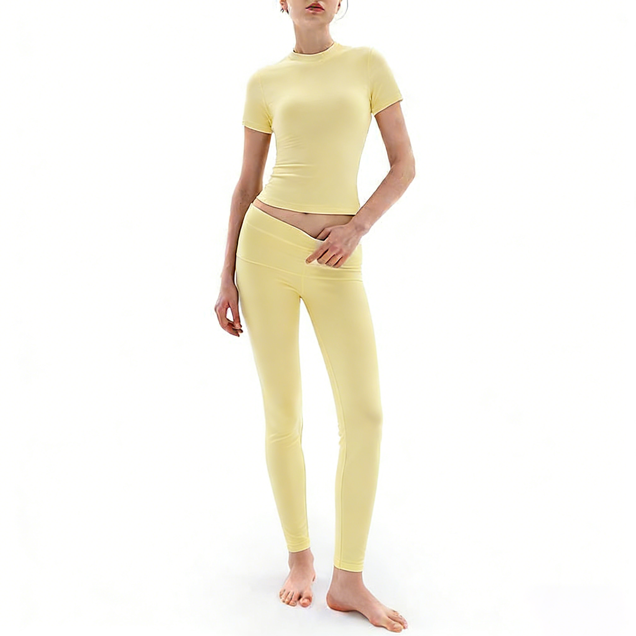 Women's Minimalist Short Sleeve & Fold-Over Flare Pants Lounge Set