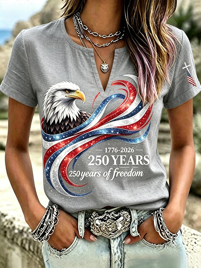 Women's Casual Short-Sleeve T-Shirt with USA 250th Anniversary Print