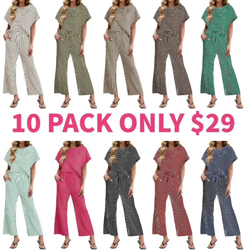 Women's Striped 2 Piece Lounge Set