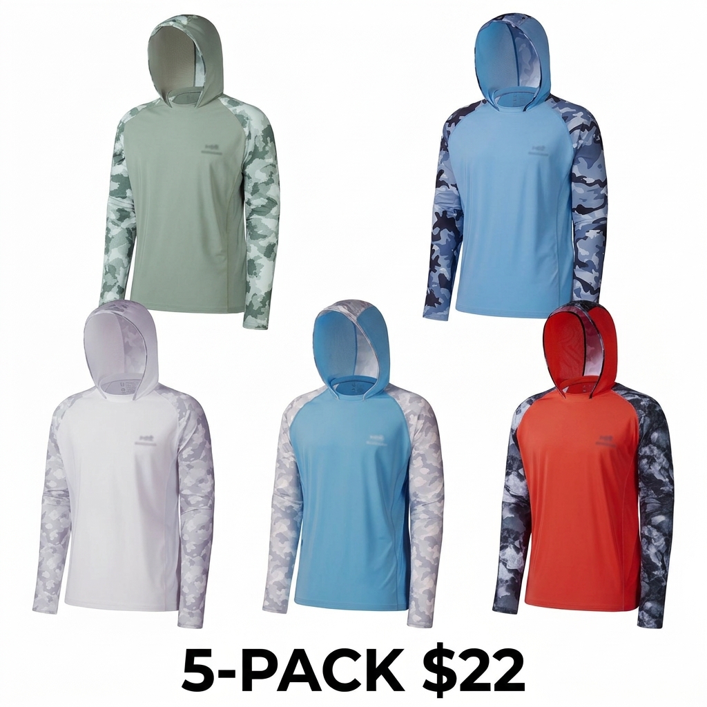 Men's UPF 50+ Long Sleeve Fishing Hoodie – Camo Cooling Shirt with Pockets & Thumbholes