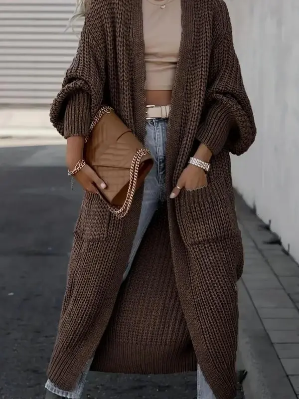 Women's Solid Drop Shoulder Long Cardigan