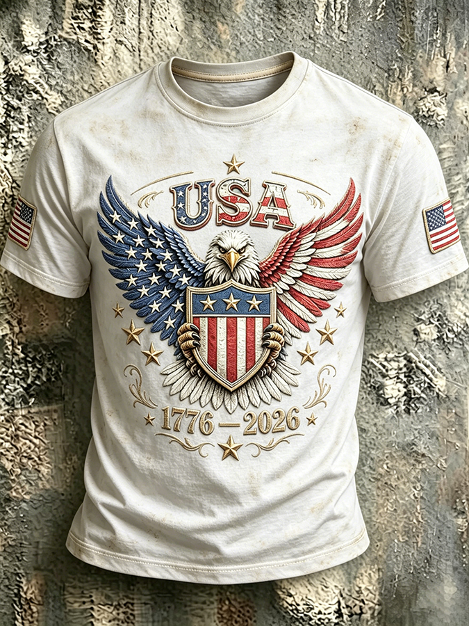 250Th Anniversary Eagle Printed Washed Round Neck T-Shirt From The United States