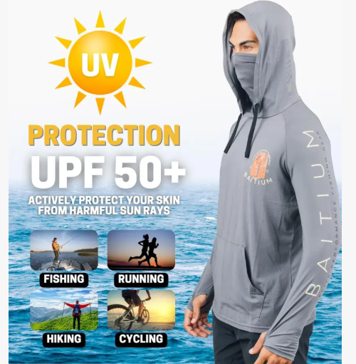 Men’s Hooded UPF 50 Long Sleeve Fishing & Construction Shirt with Gaiter