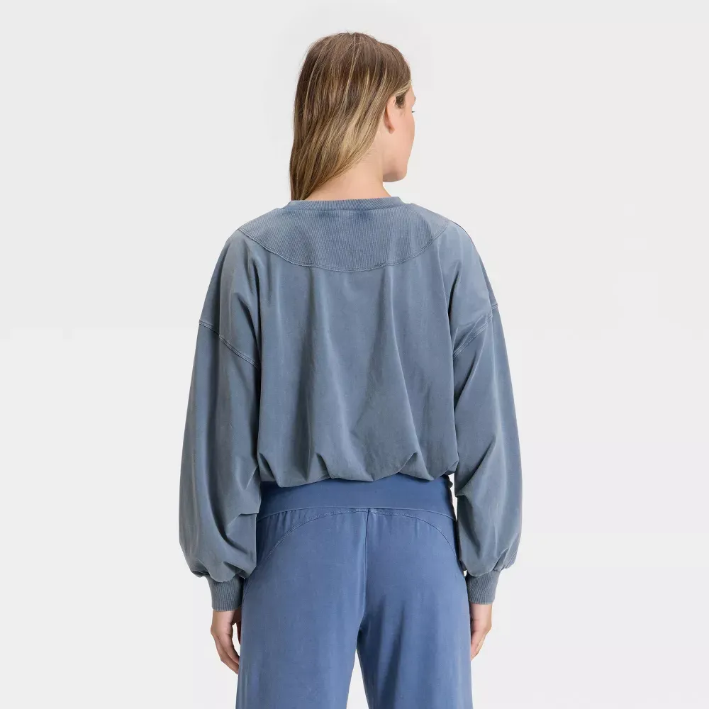 Women's Bubble Hem Long Sleeve Top & Wide Leg Pants Set