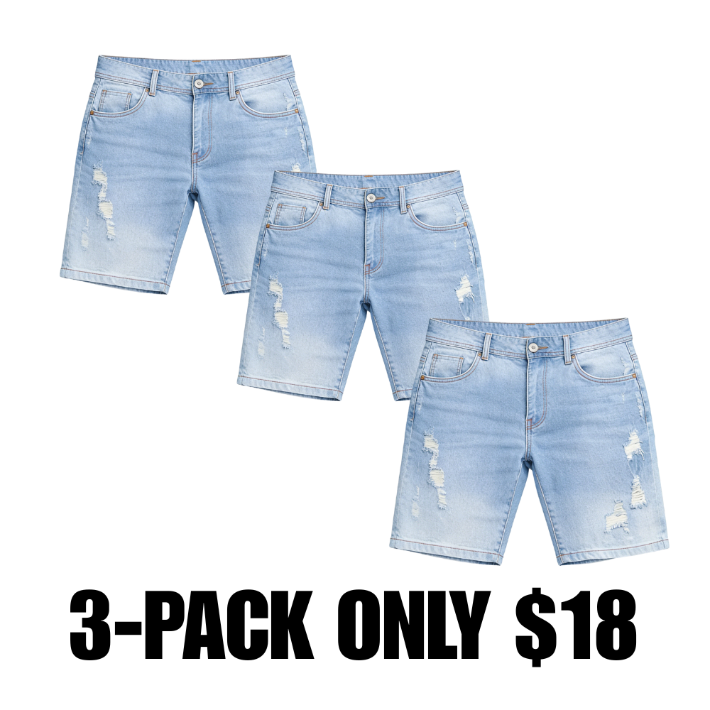 Mens 3 Pack Classic Jean Shorts with Multiple Styles (30-42)